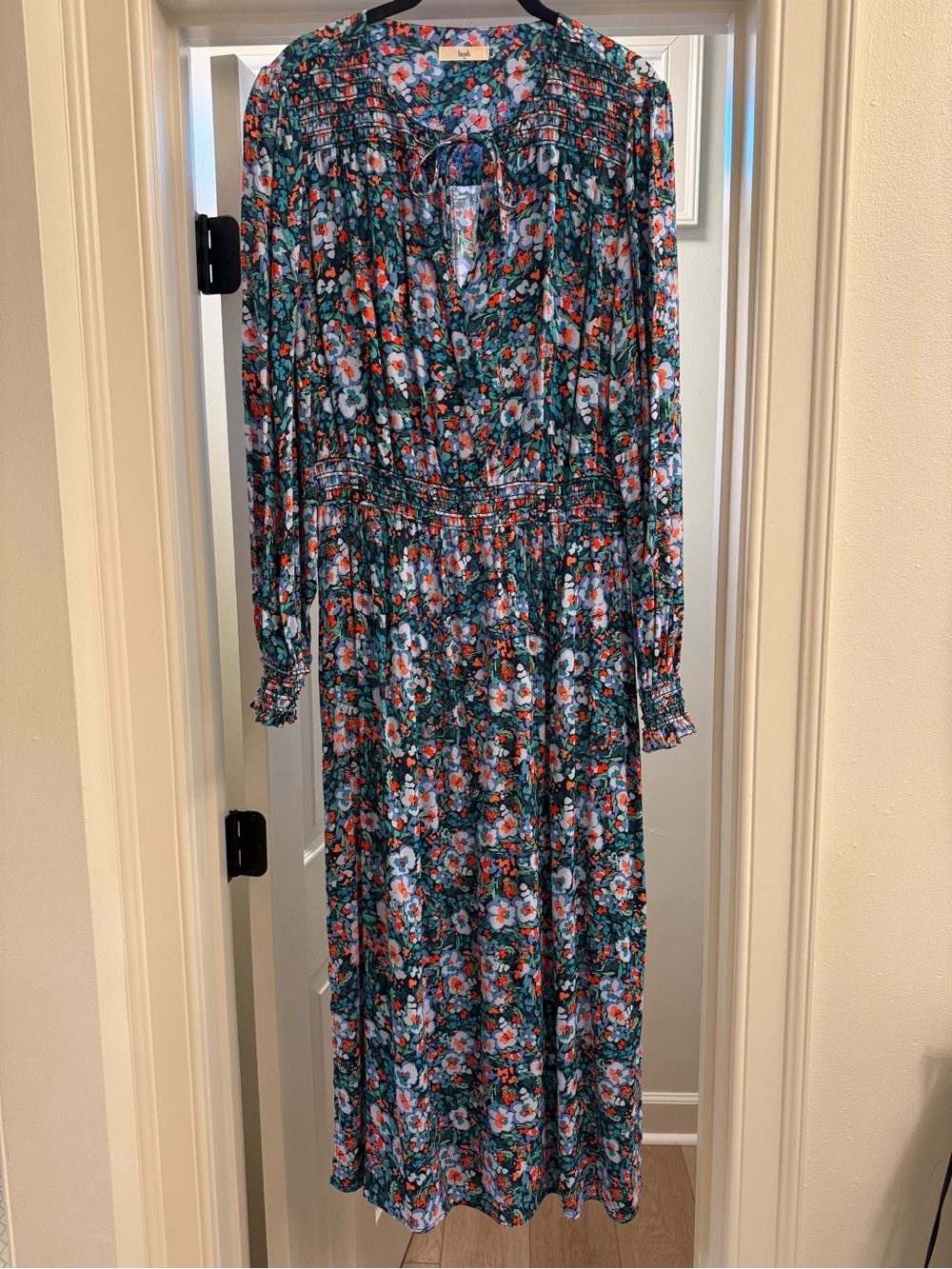 Hush Floral Smocked Waist Long Sleeve Maxi Dress - Green/Blue Floral